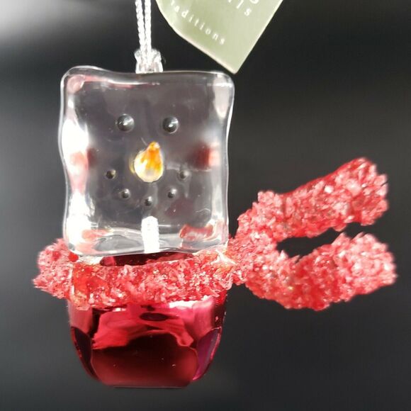 Jingle Bell Snowman Christmas Ornament Clear Acrylic Ice Cube Cannon Falls Vtg - Picture 14 of 14